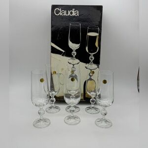 Claudia Saxony Fine Crystal Champagne Flute Glasses Set Of 6 Poland #5036